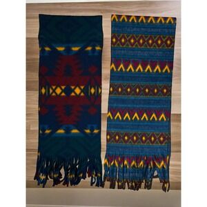 Women’s Lot of 2 Scarves Neck Warmer Polyester Patterned Multicolor Fringe